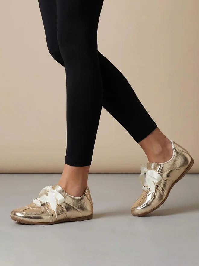 Styli  Metallic Look Ribbon Trim Sneakers for Women | Best Price UAE