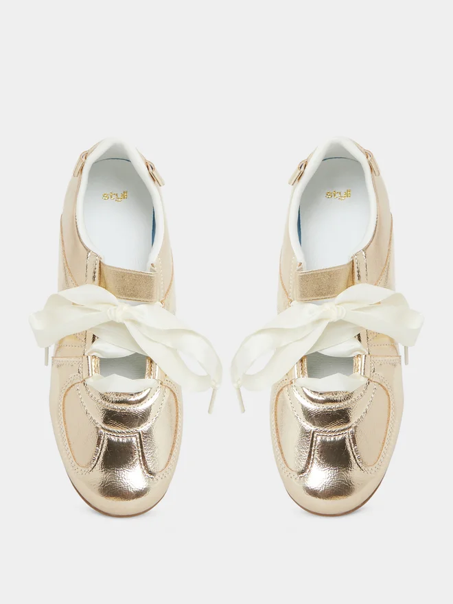 Styli  Metallic Look Ribbon Trim Sneakers for Women | Best Price UAE