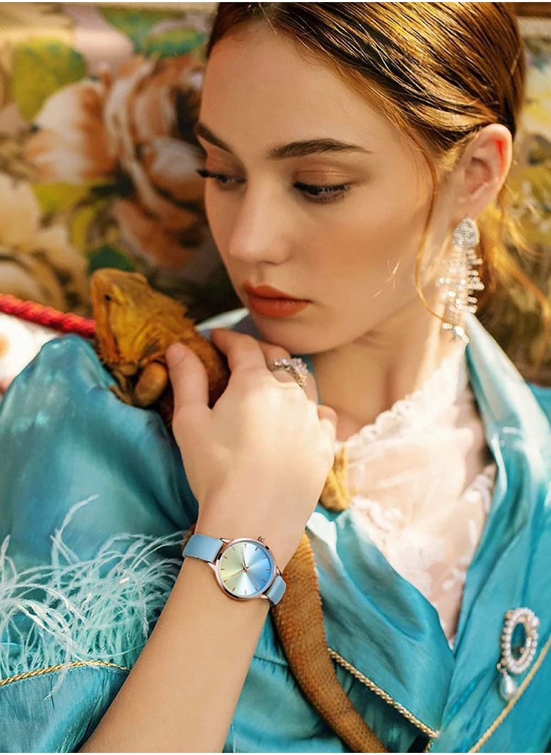 roaiss - Fashion Waterproof Watches for Women with Leather Strap Small Blue Japanese Quartz Wristwatch as Gift for Ladies - Image 1
