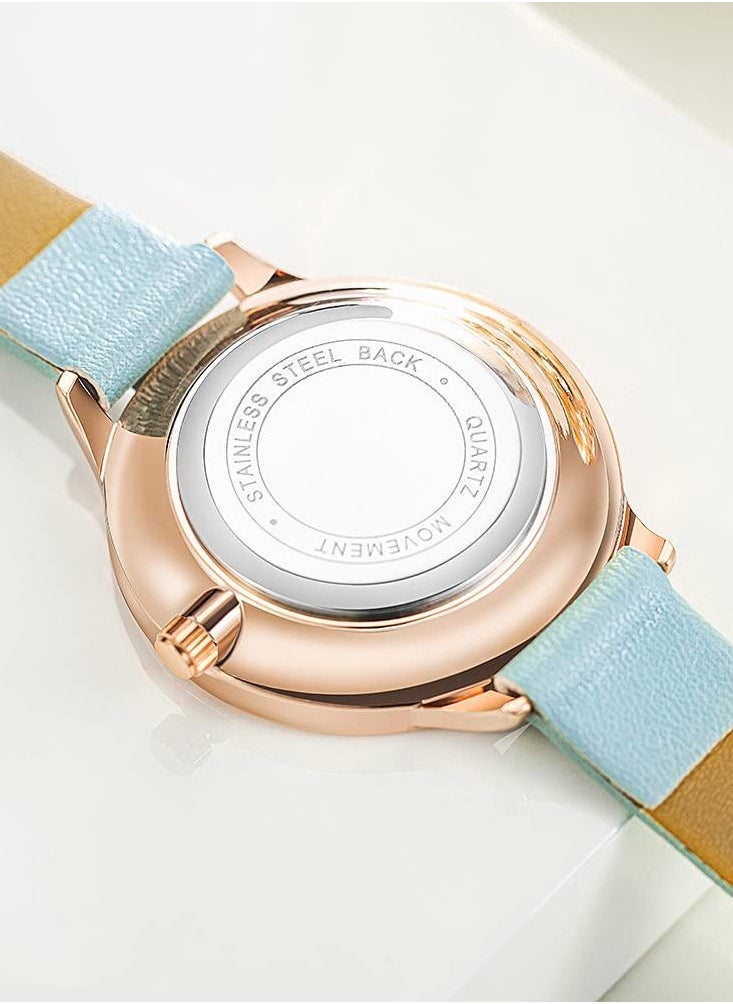 roaiss - Fashion Waterproof Watches for Women with Leather Strap Small Blue Japanese Quartz Wristwatch as Gift for Ladies - Image 1