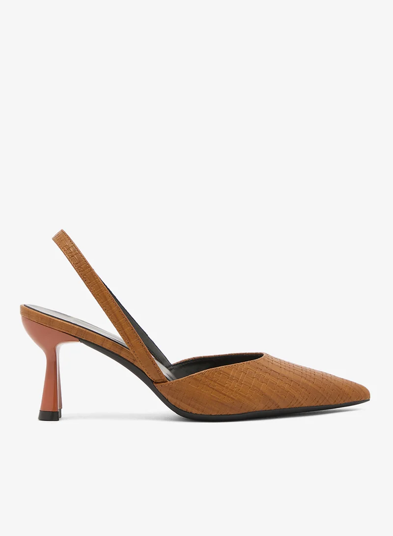 ELLA Textured Detail Mid Heel Sling Back Pumps