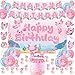 Refavor Axolotl Birthday Decorations Supplies 44PCS Pink Axolotl Happy Birthday Decor Set for Girls Includes Backdrop Banner Cupcake Topper Cake Topper Hanging Swirls Balloons - Image 2