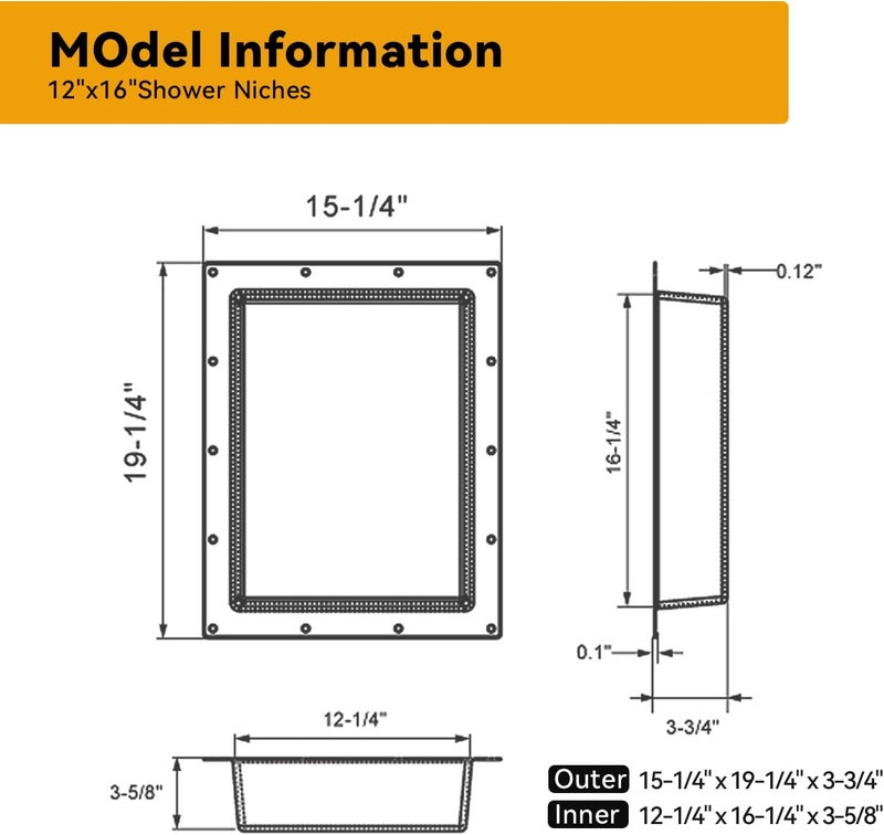 CKB 12" x 16" Recessed Shower Niche, One Inner Shelf, Suitable for Bathroom remodeling - Image 2