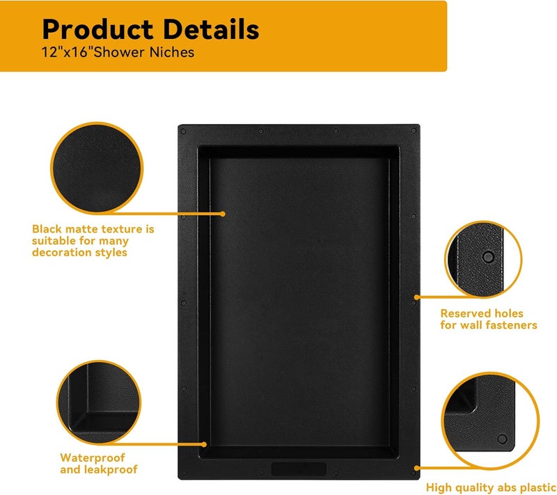 CKB 12" x 16" Recessed Shower Niche, One Inner Shelf, Suitable for Bathroom remodeling - Image 3