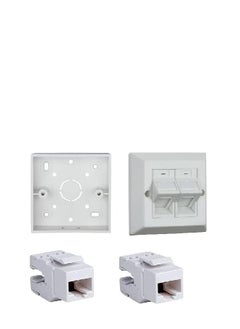 Angular Two Port wall Plate Combo of RJ45 CAT6E Lan I/O Network Keystone Jack, Gang Box, Dual Port Face Plate 1 Set