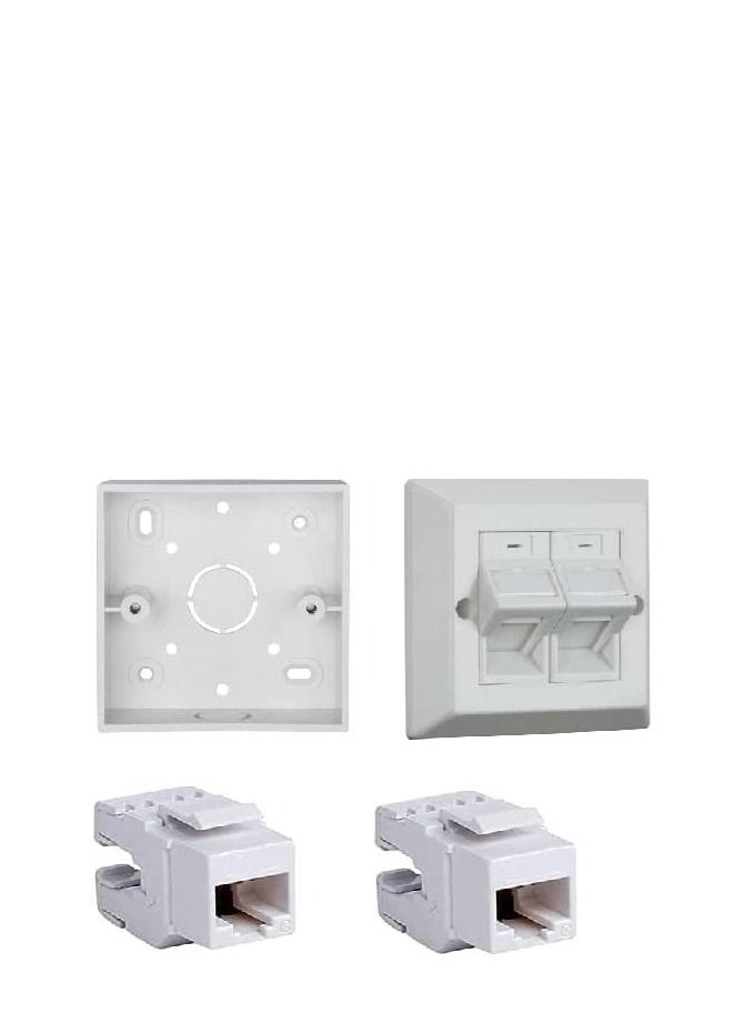 Generic - Angular Two Port wall Plate Combo of RJ45 CAT6E Lan I/O Network Keystone Jack, Gang Box, Dual Port Face Plate 1 Set - Image 1