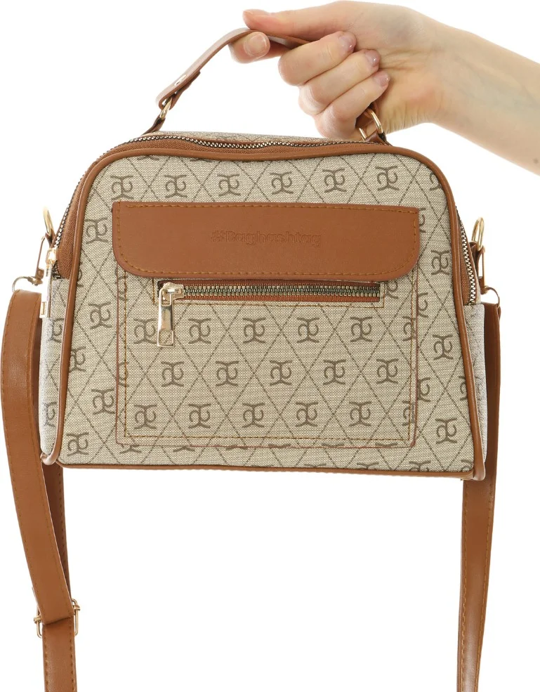 Baghashtag Cream Business Style 3 Pocket Lined Leather Bag