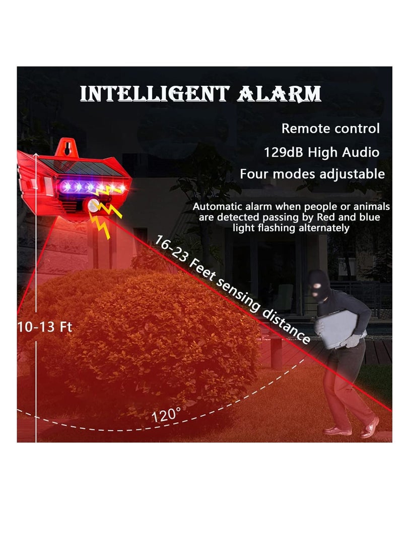 SYOSI - Solar Strobe Light, 2PCS Enhanced Outdoor Motion Sensor Alarm with Remote, 4 Mode Motion Flashing Sensor Siren, IP65 Waterproof, 129dB Warning Sound for Home Yard Garage Barn - Image 1