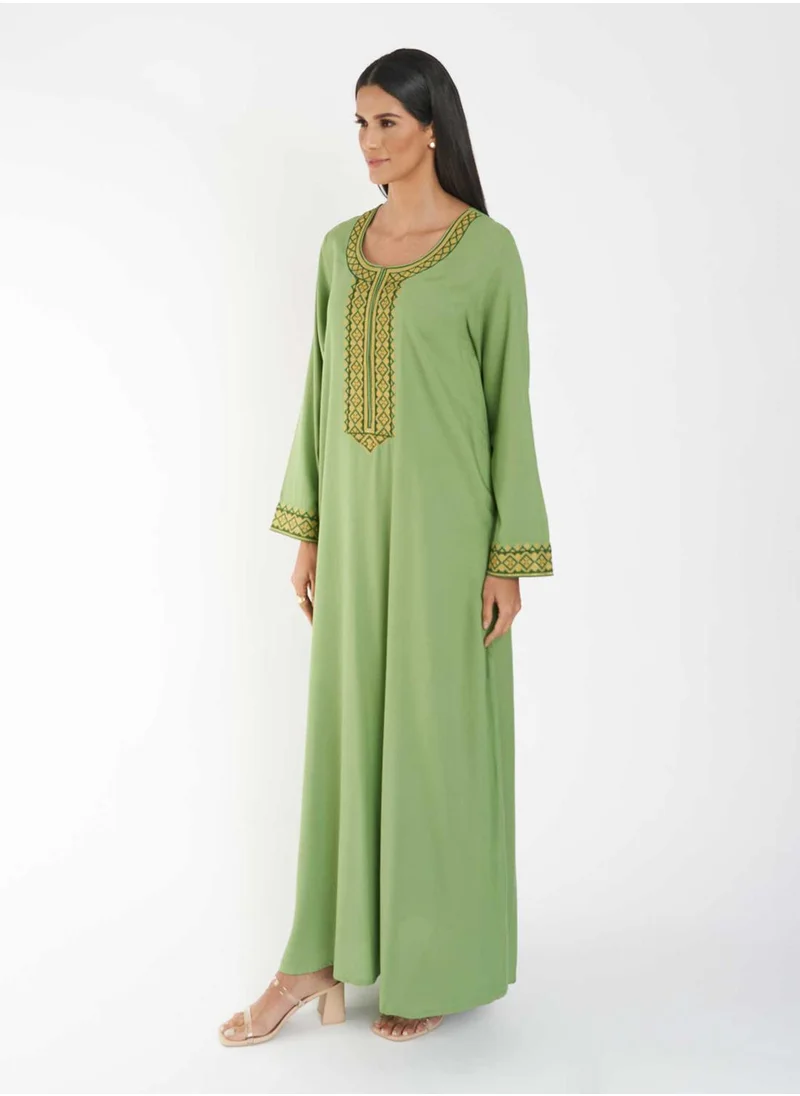 كشخة Solid Jalabiya with Cross Stitch Embroidery