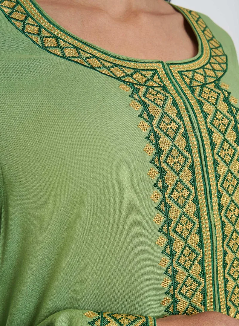 KASHKHA Solid Jalabiya with Cross Stitch Embroidery