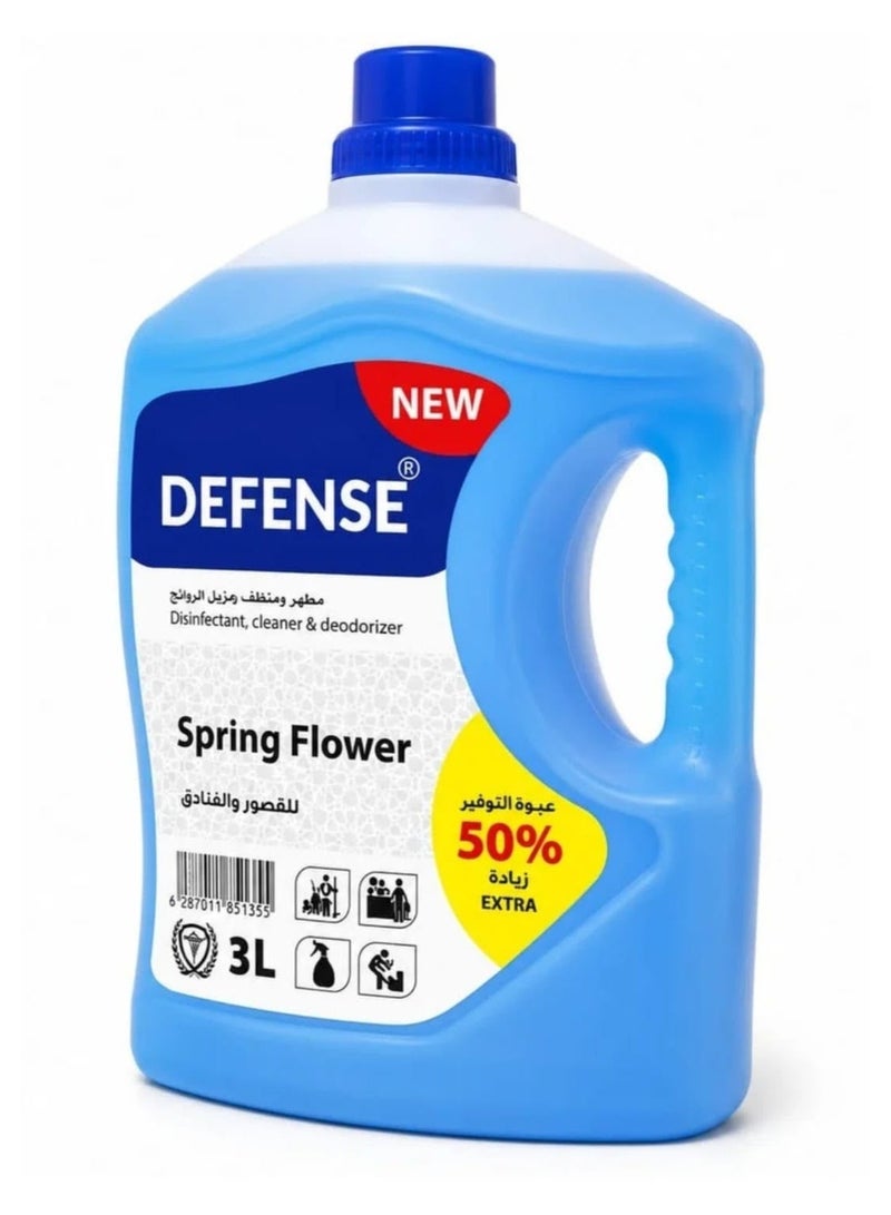 Defense Disinfectant Cleaner and Deodorizer Liquid Spring Flower Scent Multi Purpose Antibacterial Cleanser Value Pack 3L - Image 1