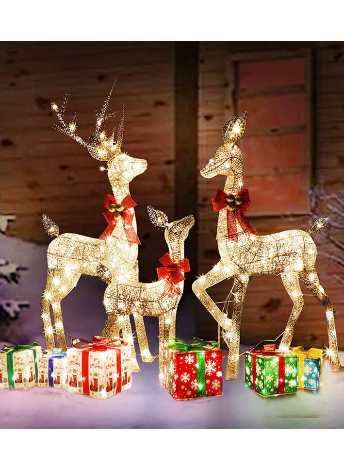 تابيت مجموعة من 3 قطع من زينة عيد الميلاد على شكل رنة مضيئة لتزيين الفناء الخارجي، مجموعة عائلية للزينة الداخلية والخارجية للاحتفالات (3 قطع) - Image 1