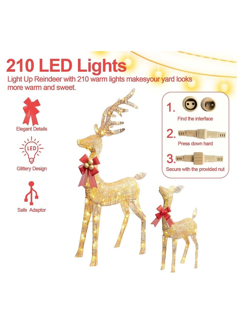 تابيت مجموعة من 3 قطع من زينة عيد الميلاد على شكل رنة مضيئة لتزيين الفناء الخارجي، مجموعة عائلية للزينة الداخلية والخارجية للاحتفالات (3 قطع) - Image 2