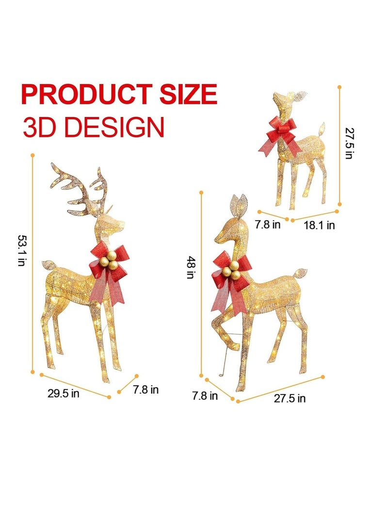 تابيت مجموعة من 3 قطع من زينة عيد الميلاد على شكل رنة مضيئة لتزيين الفناء الخارجي، مجموعة عائلية للزينة الداخلية والخارجية للاحتفالات (3 قطع) - Image 3