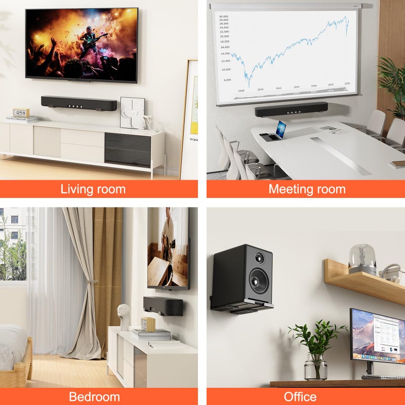 BYMECOST Universal Soundbar Wall Mount Bracket, Metal Soundbar Shelf Compatible with Depth from 3.3"-6.1", Soundbar Mount Under TV or Above TV, Holds up to 40 lbs, with Anti-Vibration Pads(Black) - Image 4