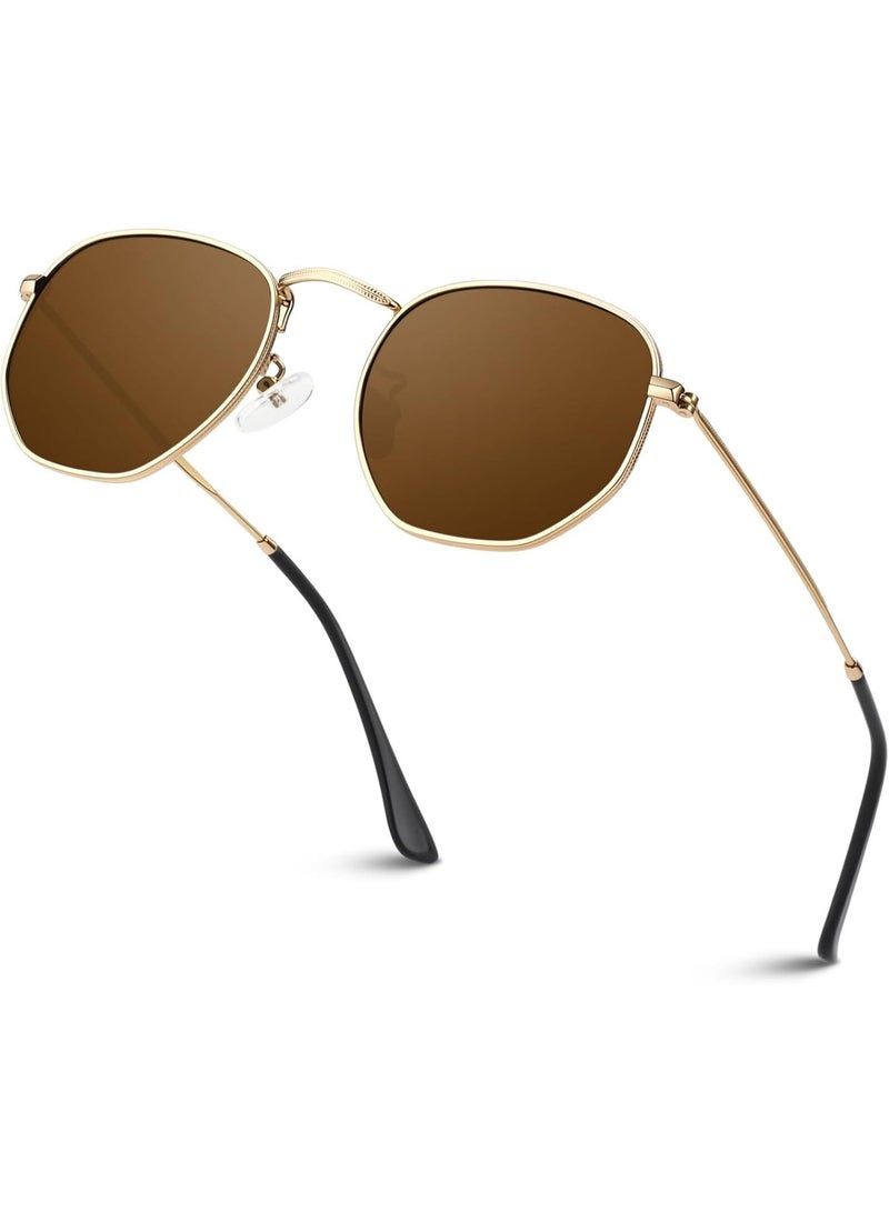 POLITE Hexagonal 3548 Men Women Sunglasses Brown - Image 3