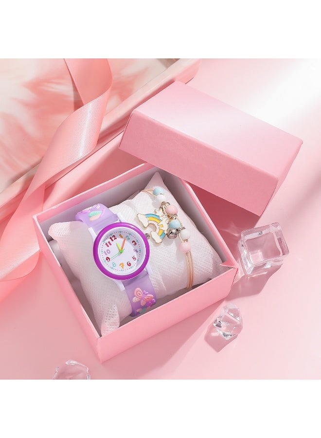Mark Fairwhale Purple Silicone Watch+Rainbow Bead Unicorn Bracelet Set - Image 1