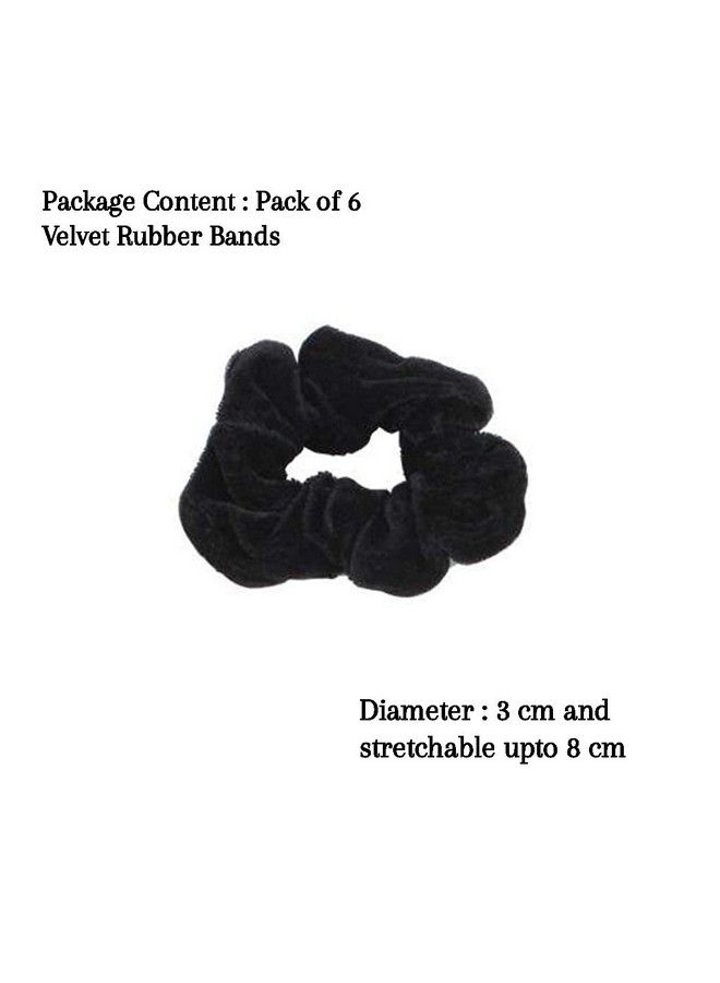 ACCESSHER Velvet Black Elastics Hair Ties Scrunchy Bands For Women And Girls Pack Of 6 - Image 4