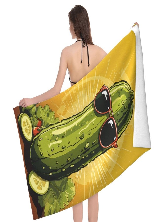 MIEPOS Fun Pickle Beach Towel,32x52in,Quick-Dry Sand-Free Pickle Bath Towels,Microfiber Lightweight for Travel Pool Yoga Beach Outdoor Activities Decor Accessories Gifts (Green Pickle Dill) - Image 2