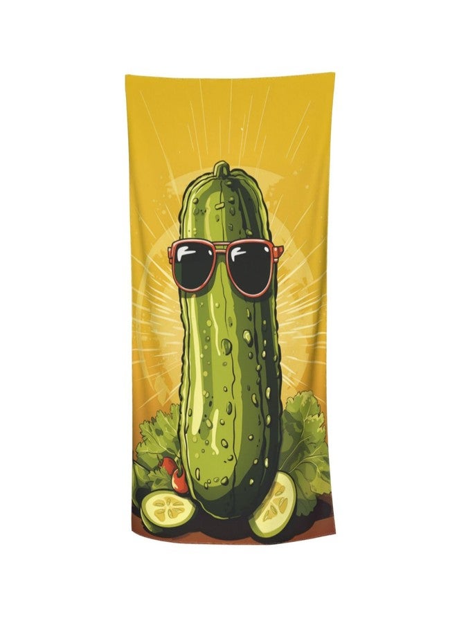 MIEPOS Fun Pickle Beach Towel,32x52in,Quick-Dry Sand-Free Pickle Bath Towels,Microfiber Lightweight for Travel Pool Yoga Beach Outdoor Activities Decor Accessories Gifts (Green Pickle Dill) - Image 1