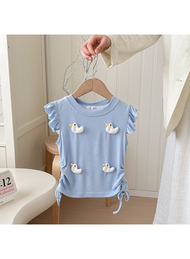 Girls' Summer Fashion Cute Duck Top Baby's New Korean Style Western Style Children's Drawstring Casual Short-sleeved T-shirt