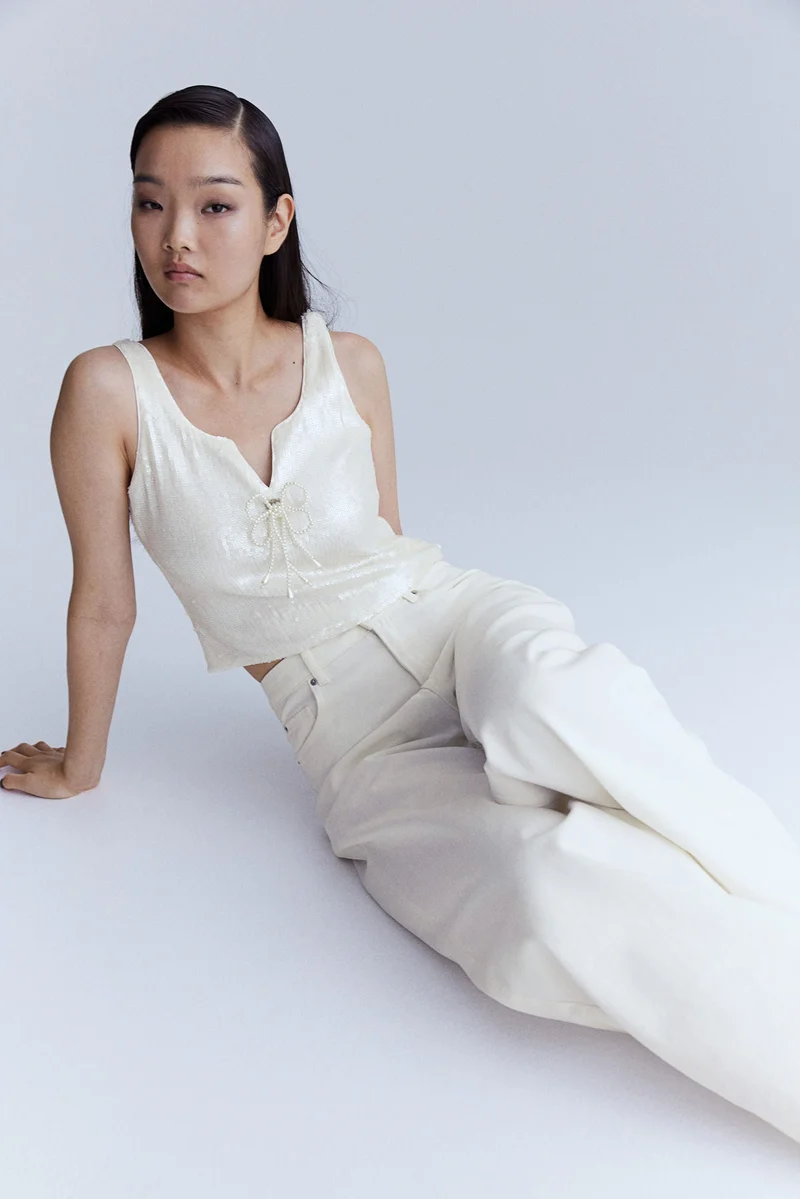 اتش اند ام Bow-Detail Sequined Top