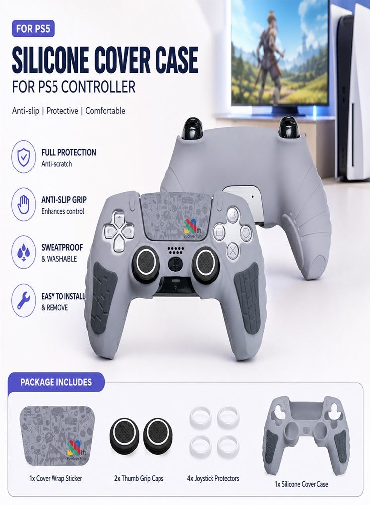 حافظة غطاء وحدة تحكم بلاي ستيشن 5، غطاء سيليكون مضاد للانزلاق متوافق مع وحدة تحكم PS5 المزدوجة مع أغطية قبضة الإبهام، واقيات عصا التحكم وملصق غلاف الغطاء - Image 1