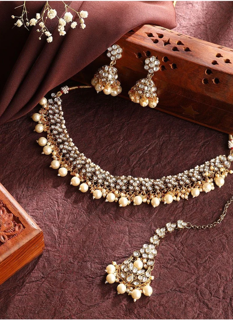 برياسي Kundan Stones-Studded  Pearls Beaded Jewellery Set