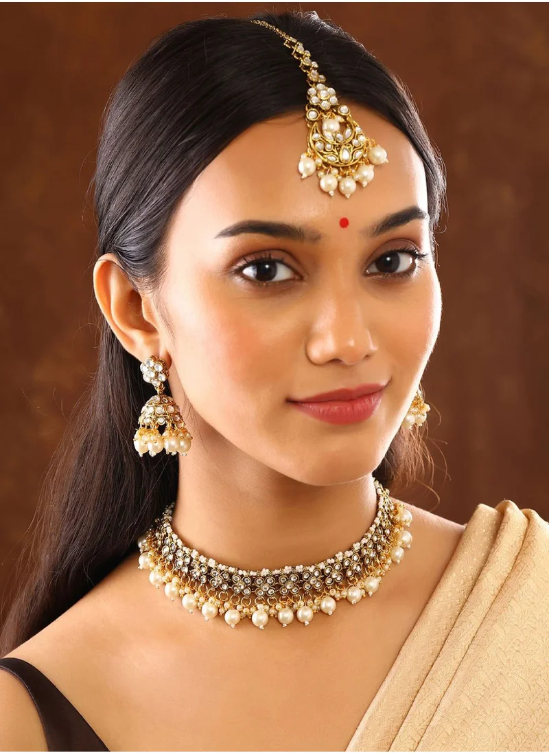 برياسي Kundan Stones-Studded  Pearls Beaded Jewellery Set