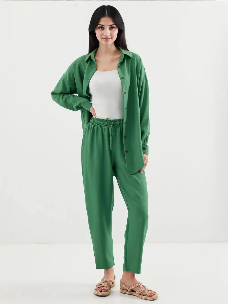 BIG DART BDART Linen Blend Long Sleeve Shirt and Pants Co-ord Set