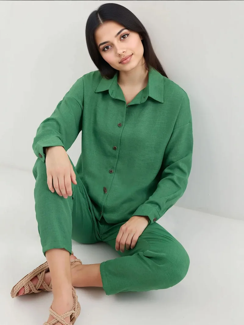 BIG DART BDART Linen Blend Long Sleeve Shirt and Pants Co-ord Set