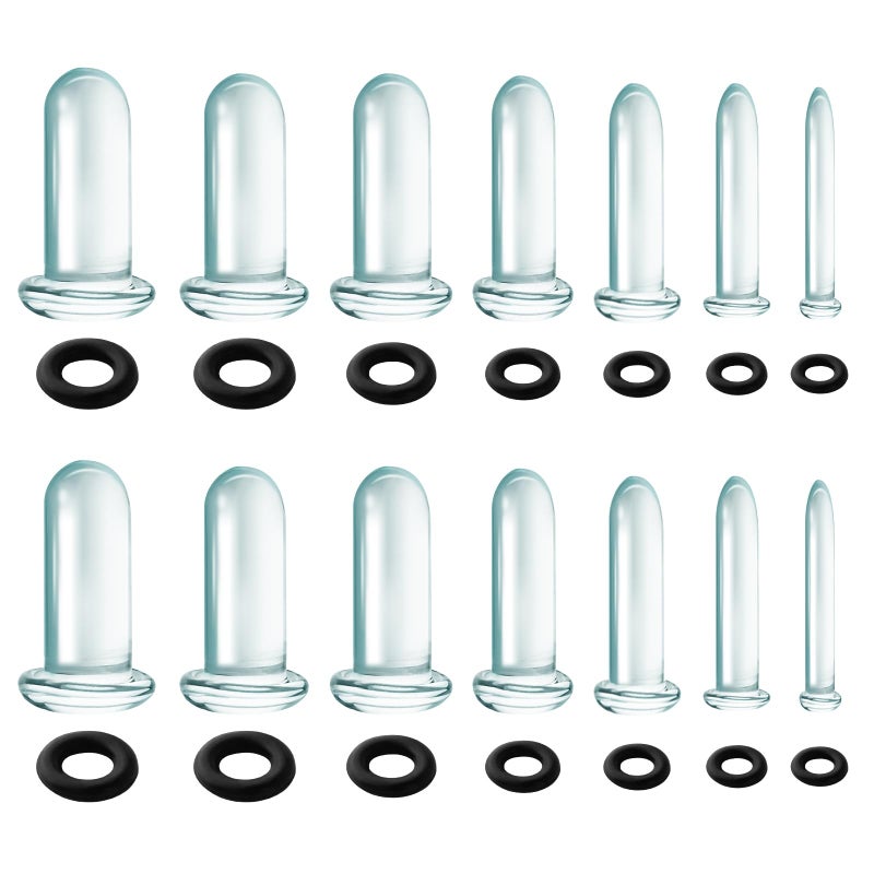 TRESSON 14PCS 14G2G Glass Ear Stretching Kit Plugs for Ears Gauges with ORings Single Flare Glass Gauge Stretching Kit Ear Expander Body Piercing Jewelry for Women Men - Image 2