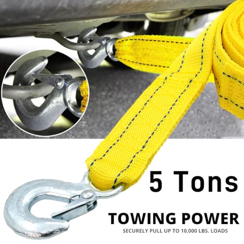 STHIRA® 13ft 5-Tons Car Towing Rope Heavy Duty with Quick Release Snap Towing Hook, Max 10, 000-Pound Capacity Towing Strap, Durable Polyester Towing Belt for Car, SUV, Truck, Trailer - Image 2