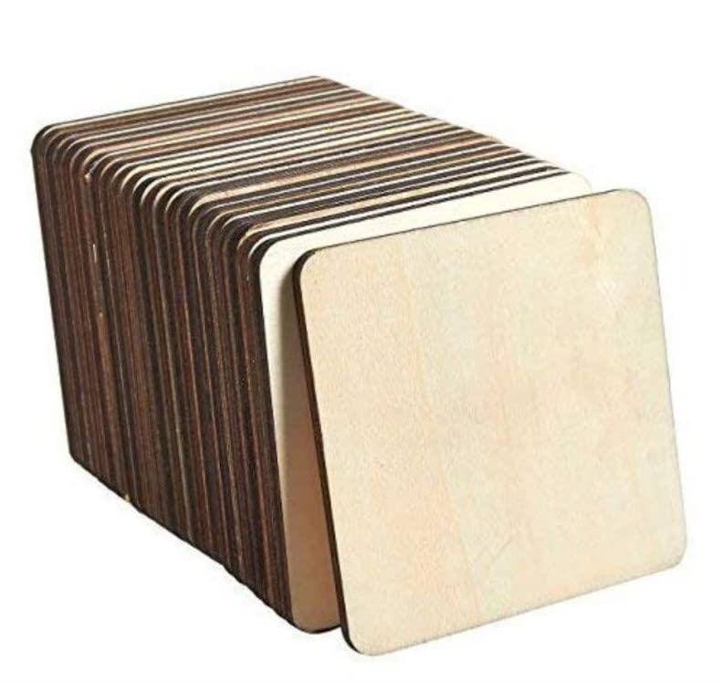 Fiddlys Unfinished Wood Squares, 80 Pcs 10 cms Blank Wood Slices Wooden Squares for DIY Crafts Painting Staining Burning Coasters Wood Tiles - Image 3