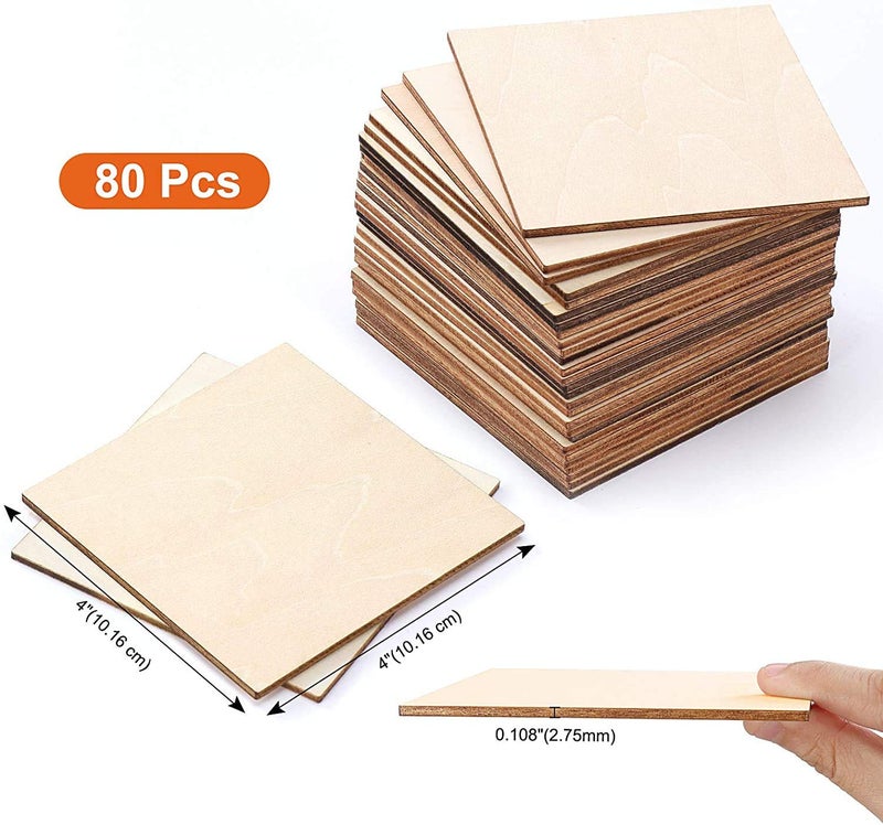 Fiddlys Unfinished Wood Squares, 80 Pcs 10 cms Blank Wood Slices Wooden Squares for DIY Crafts Painting Staining Burning Coasters Wood Tiles - Image 4