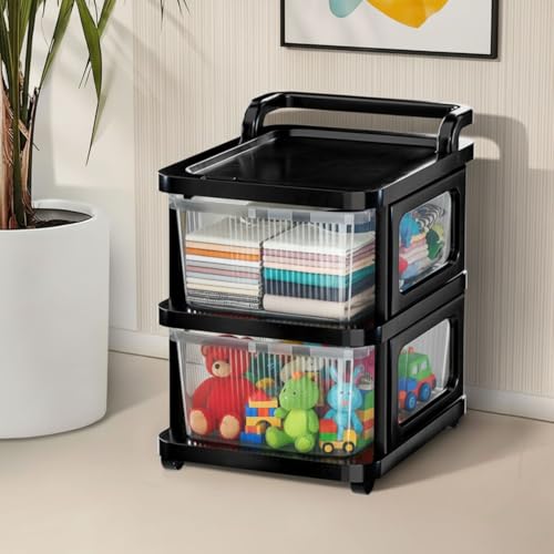 Aliensware 2Layer Plastic Storage Drawer Organizer with Wheels, Modular Cabinet for Home, Office, School, Hospital, Parlor, Morden Kitchen,Clothes, Toys Organiser for Kids Room-Aliens-Clear Black - Image 1