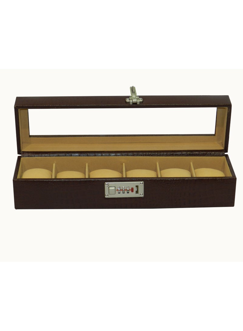 LAVERI LEATHER Laveri Watch Box for Men Women (06 Slots), Premium  Leather Watch Case  Organizer with Crystal Glass Top, Removable Pillow - Image 1