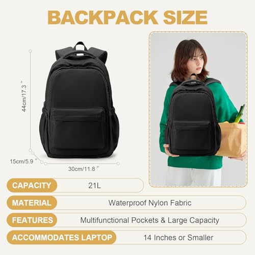 BOXSAM Lightweight School Backpack for Women Men, Black Laptop Travel Casual Daypack College Secondary School Bags Bookbag for Teenage Girls Boys - Image 3