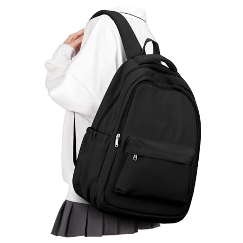 BOXSAM Lightweight School Backpack for Women Men, Black Laptop Travel Casual Daypack College Secondary School Bags Bookbag for Teenage Girls Boys - Image 1