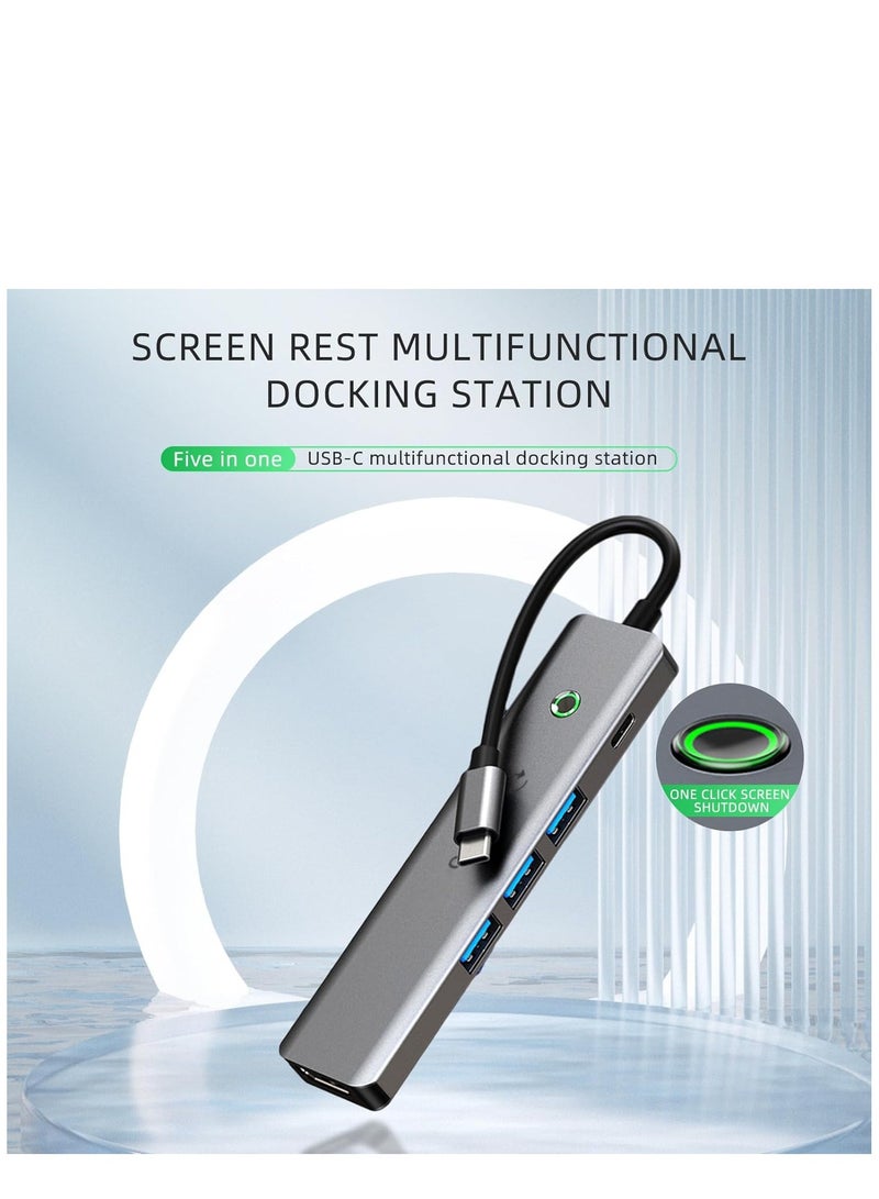 One Click Screen Projection/One Click Screen Rest MF Docking Station, Great for Kids with Laptops for School, 4K HDMI HUB USB Splitter 5 in 1 100W PD for MacBook/Pad Pro/Laptop/Phones  - Image 2