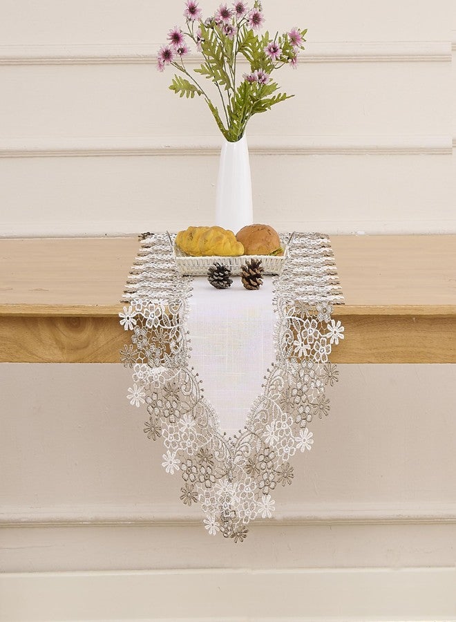 Winotic White Beige Floral Lace Table Runner Dresser Scarf 72 inches Long for Kitchen Dining Coffee Table Parties Wedding Home Decor (White, 16” x 72”) - Image 3