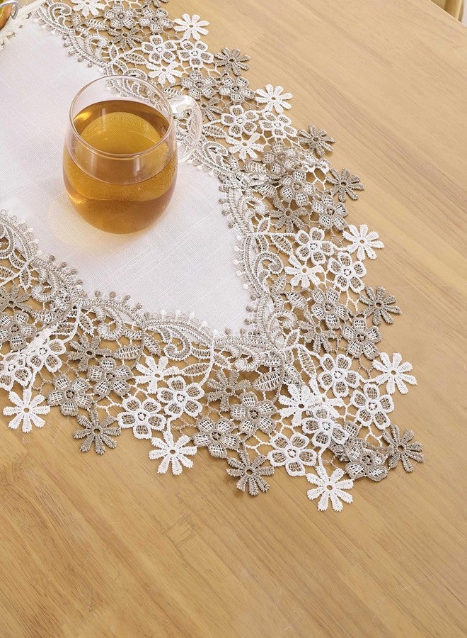 Winotic White Beige Floral Lace Table Runner Dresser Scarf 72 inches Long for Kitchen Dining Coffee Table Parties Wedding Home Decor (White, 16” x 72”) - Image 5