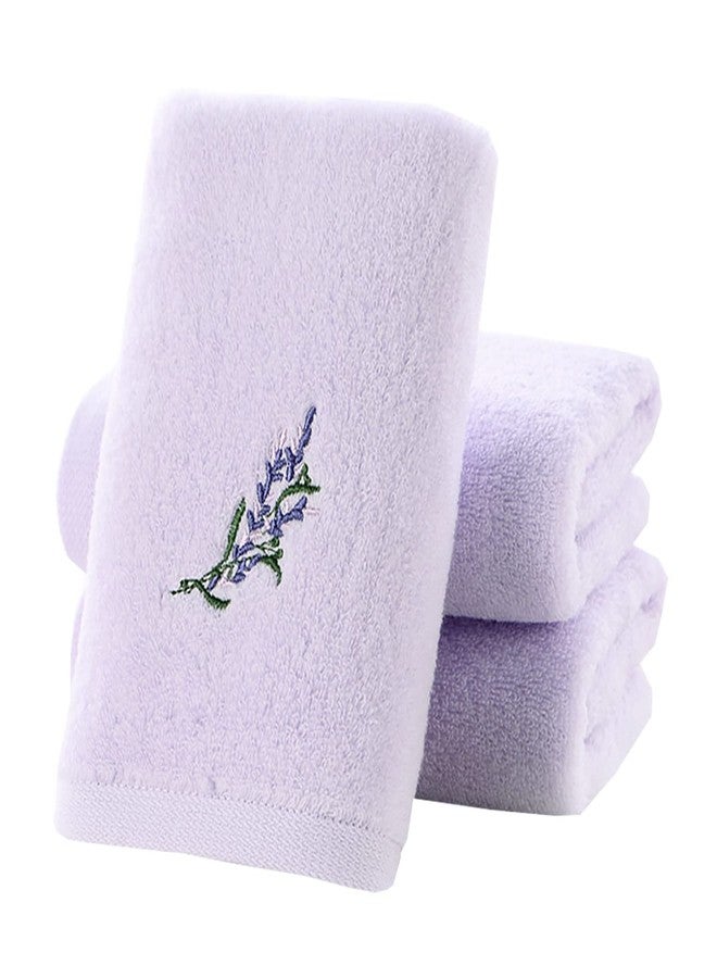Pidada Hand Towel Set of 3 Embroidered Lavender Floral Pattern 100% Cotton Soft Absorbent Decorative Towel for Bathroom (Light Purple) - Image 1