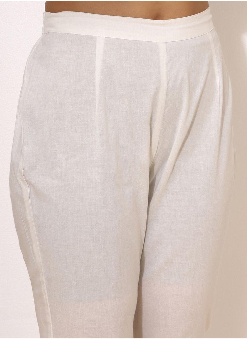 ISHIN - White Kurta Set Straight Fit 3/4 Sleeve Sleeve made from Cotton featuring Self Design design and Round Neck neckline - Perfect for Ethinic! - Image 1
