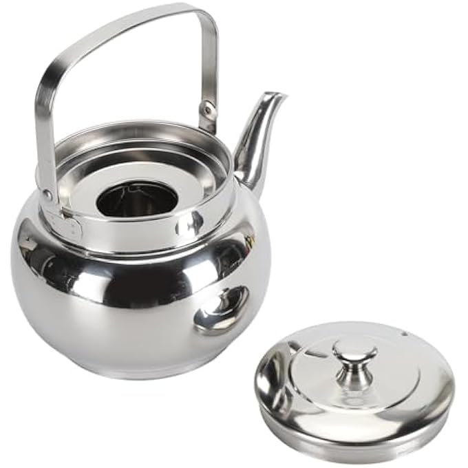 ريحني إبريق شاي من الفولاذ المقاوم للصدأ، غلاية شاي معدنية مع فلتر قابل للإزالة، غلاية شاي كبيرة الحجم، سهلة التنظيف، إبريق شاي من الفولاذ المقاوم للصدأ للمنازل والفنادق والمطاعم وحفلات الزفاف، سعة 1 لتر - Image 2