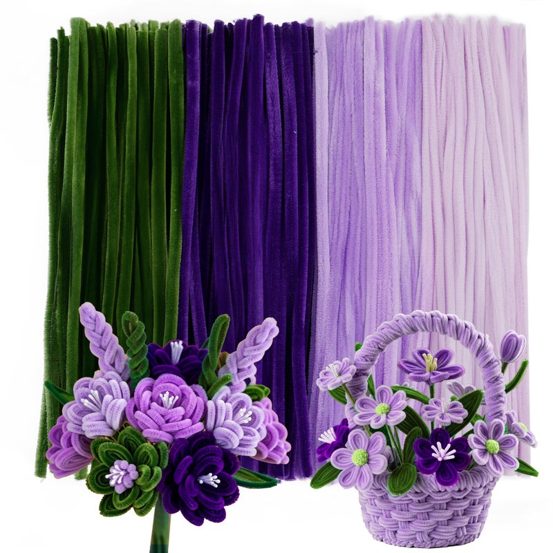 Caydo 200 Pieces Purple Pipe Cleaners Craft Chenille Stems for DIY Art Creative Crafts Party Valentine's Day Decorations (12 Inch x 6 mm) - Image 1