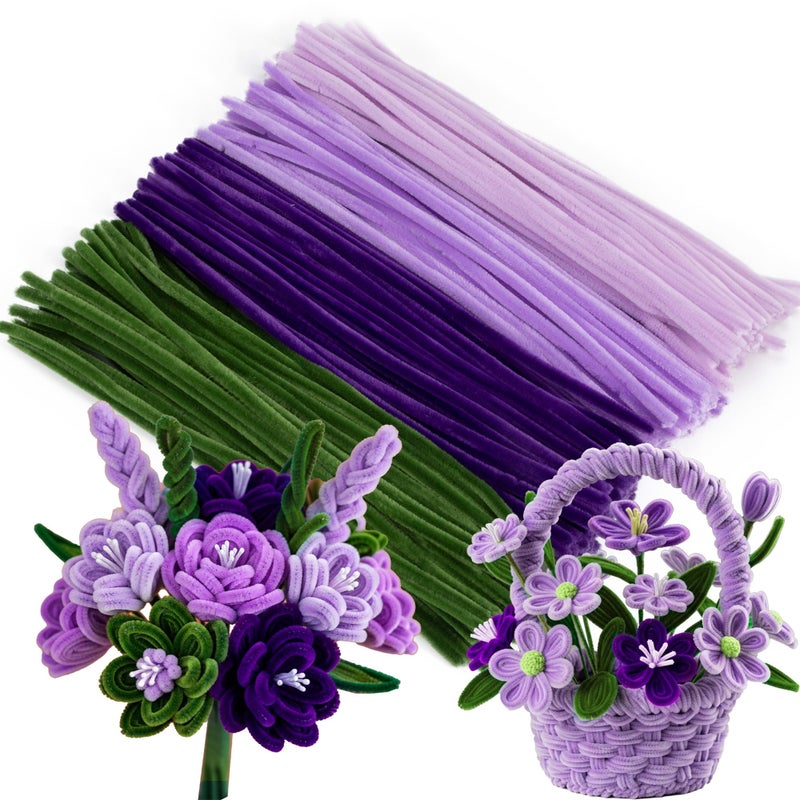 Caydo 200 Pieces Purple Pipe Cleaners Craft Chenille Stems for DIY Art Creative Crafts Party Valentine's Day Decorations (12 Inch x 6 mm) - Image 4