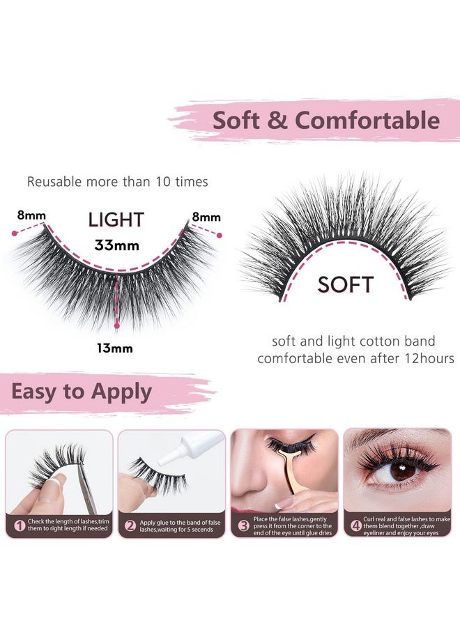 SONAFEEL - Natural Lashes Short False Eyelashes 13Mm Volume Strip Lashes 12Pairs 3D Mink Lashes Fluffy Reusable Fake Eyelashes Pack - Image 1