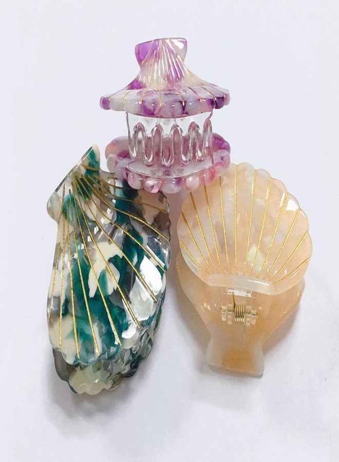 سوبيربليس مشابك شعر على شكل فك صدفي، مشابك شعر من الراتنج، دبابيس شعر بنمط رخامي، إكسسوارات شعر للنساء، تصفيف الشعر (باذنجاني) - Image 3