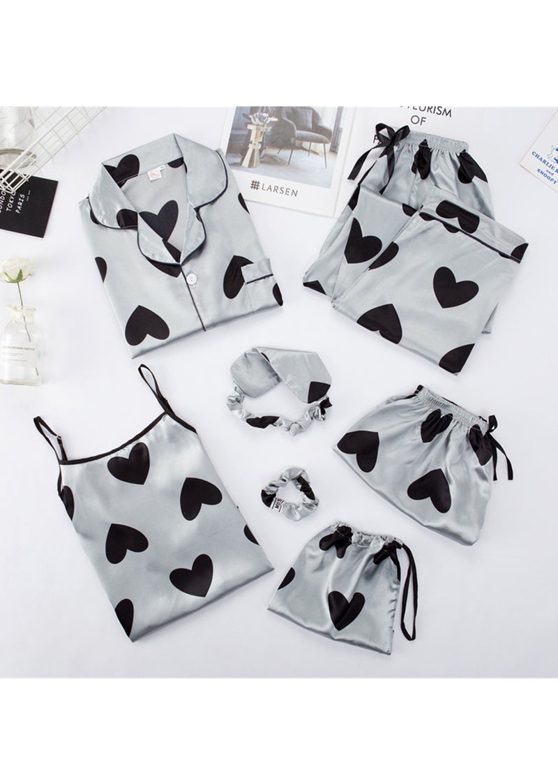 Generic - 7pcs pajamas set for women in all seasons imitation silk pajamas set - Image 1